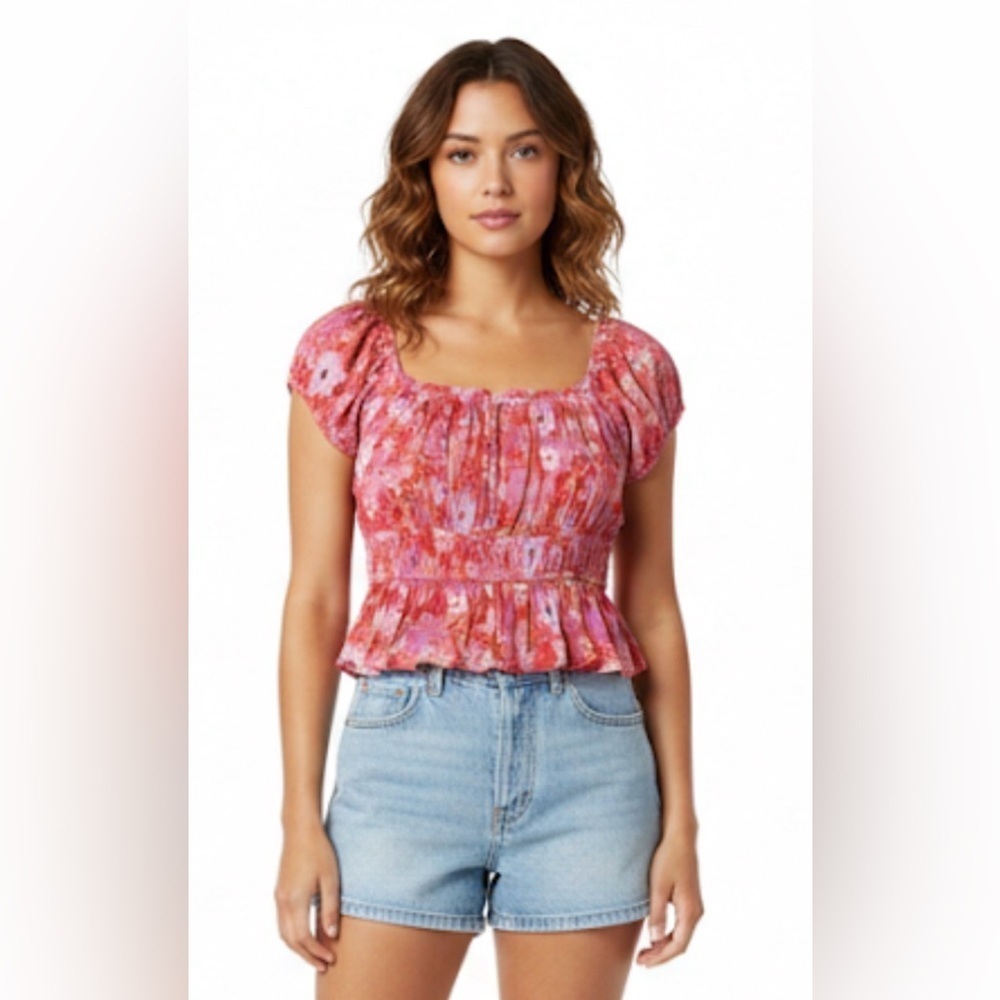 NWT Pink Rose Floral Blouse Size L